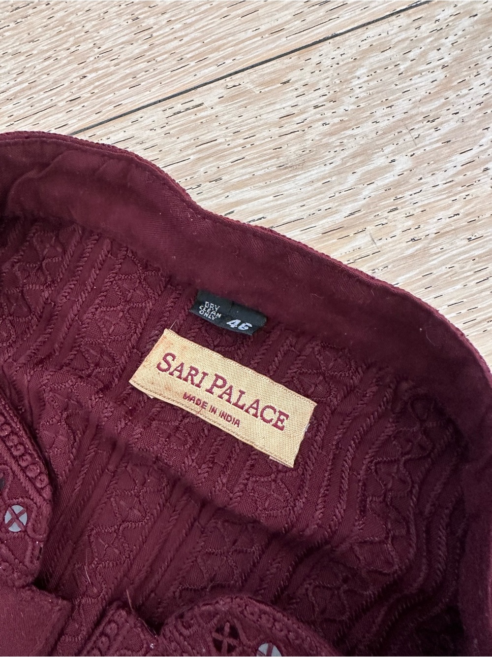 Men's sari palace kurta Long Sleeve Band Collar Shirt - Burgundy sequin - Picture 3 of 7
